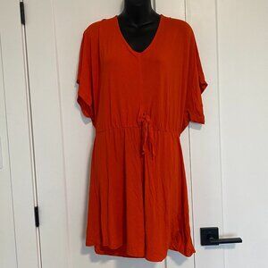 Venus Comfy V-neck Tee Dress Orange Tie Waist Short Dress Size Medium